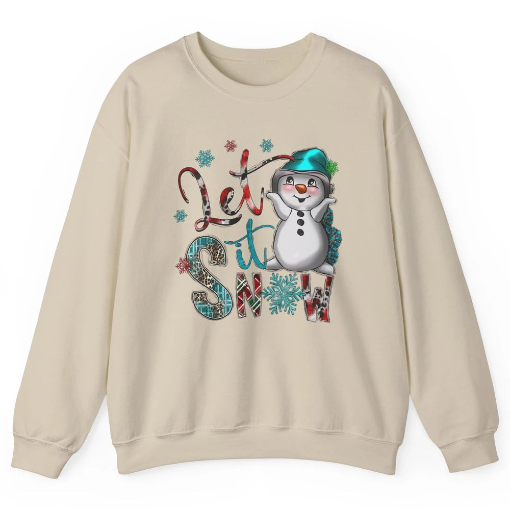 Leopard Snow Man Let It Snow Snowflakes Western Christmas Unisex Crewneck Sweatshirt