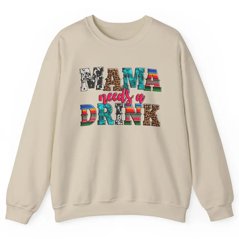 Western Mama Needs Drink Leopard Turquoise Mothers Day Retro Unisex Crewneck Sweatshirt