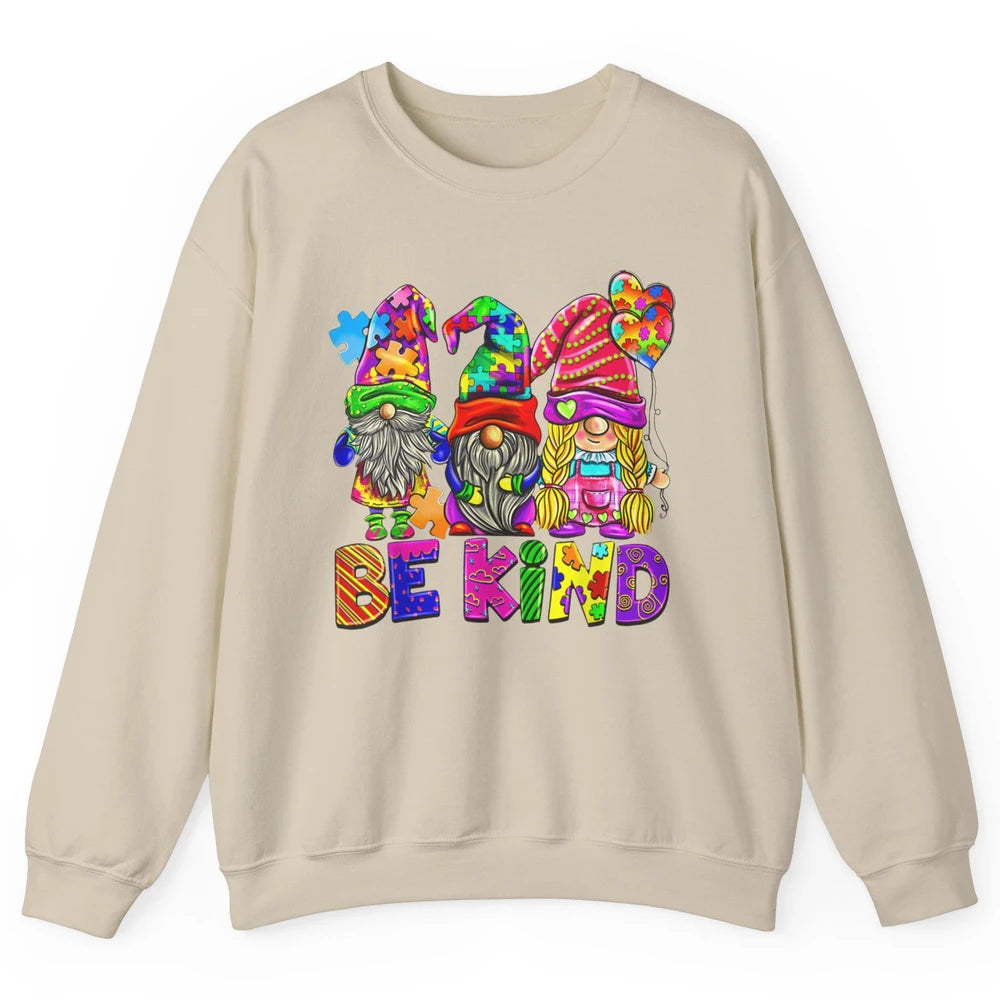 Be Kind Gnome Autism Awareness Month Autistic Jigsaw Puzzle Unisex Crewneck Sweatshirt