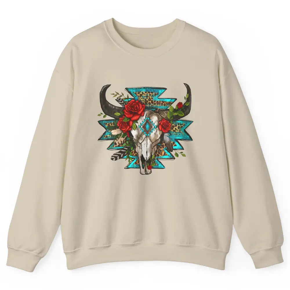 Aztec Heifer Skull Roses Cowboy Floral Leopard Vintage Texas Unisex Crewneck Sweatshirt