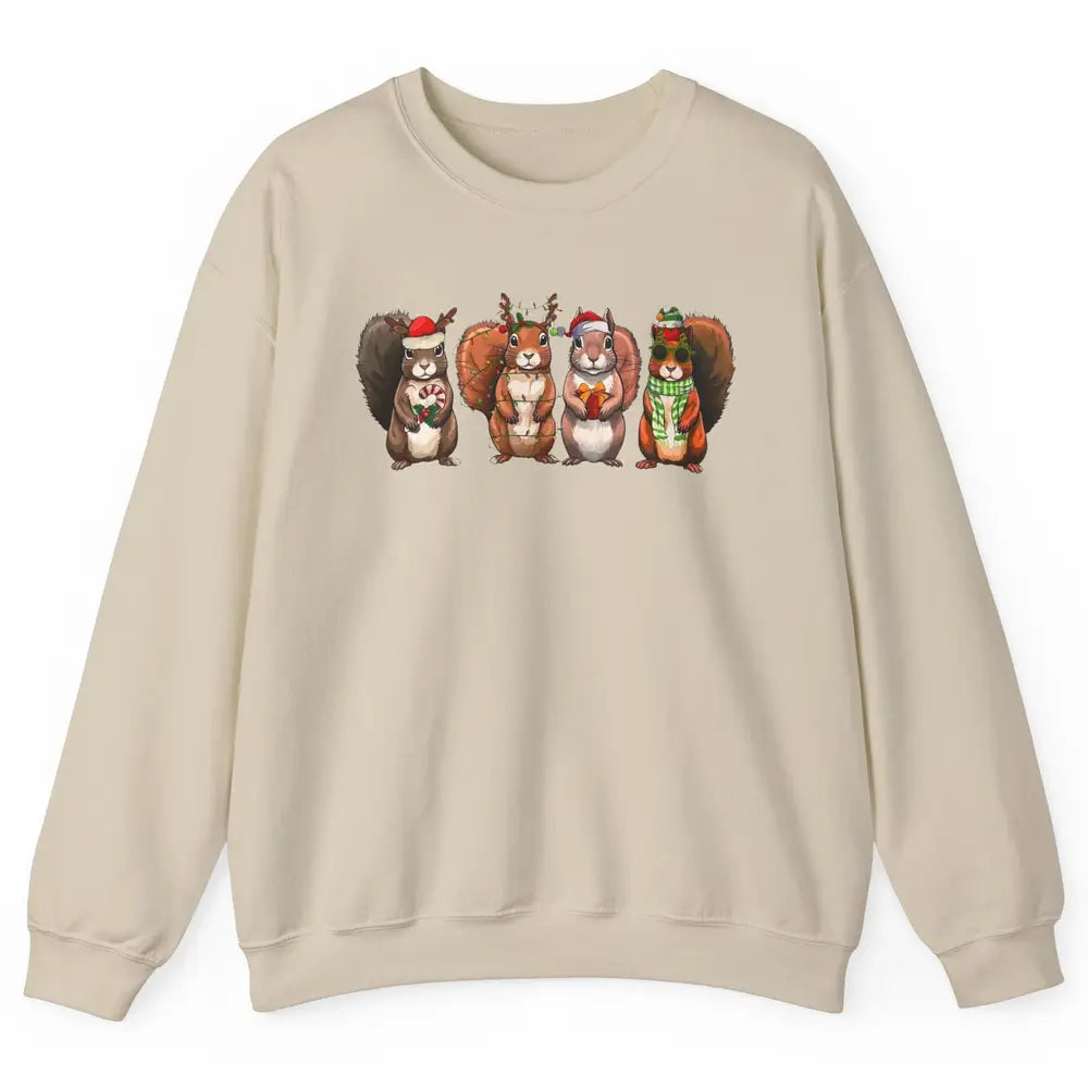 Squirrel Christmas Lights Funny Squirrel Santa Xmas Holiday Unisex Crewneck Sweatshirt