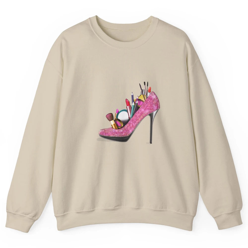 Woman High Heel Stilettos Makeup Artist Girly Lipstick Brush Unisex Crewneck Sweatshirt