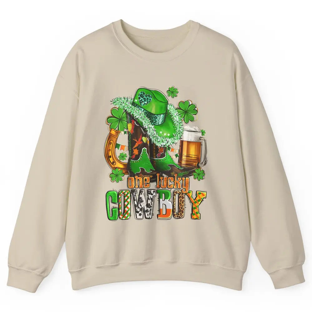 Western Lucky Cowboy Boots Clover Leopard St Patricks Day Unisex Crewneck Sweatshirt