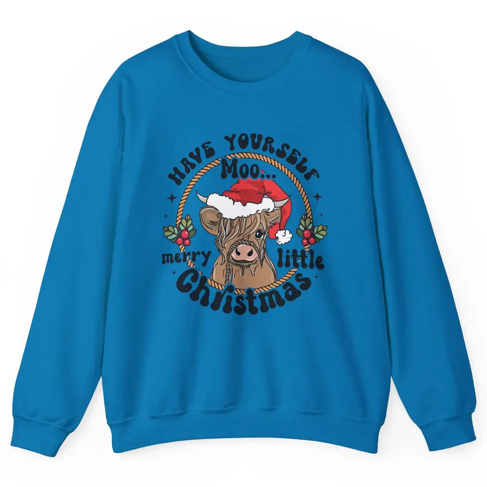 Have Yourself Merry Little Christmas Cow Santa Hat Xmas Gift Unisex Crewneck Sweatshirt