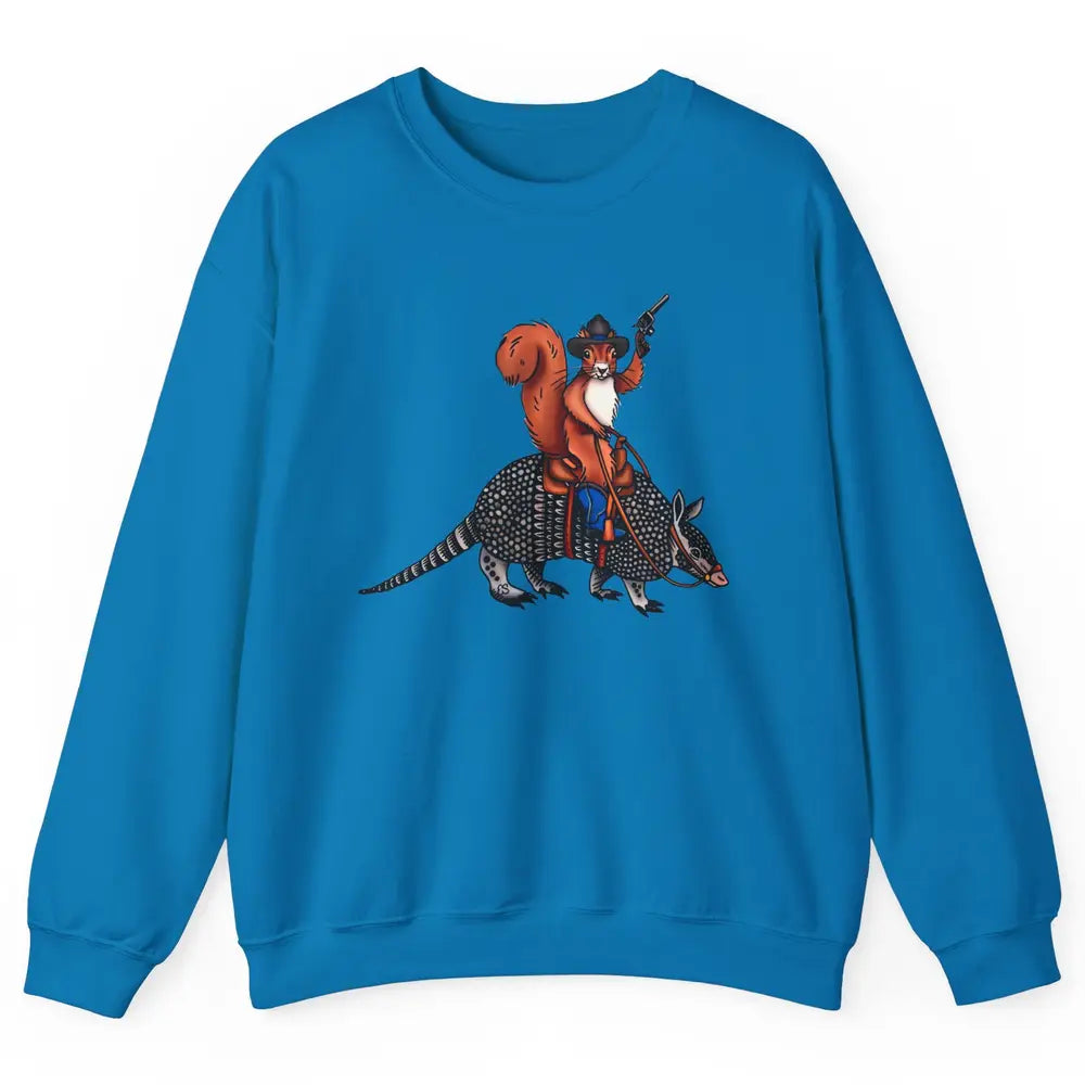 Retro Squirrel Cowboy Riding Armadillo Howdy Western Country Unisex Crewneck Sweatshirt