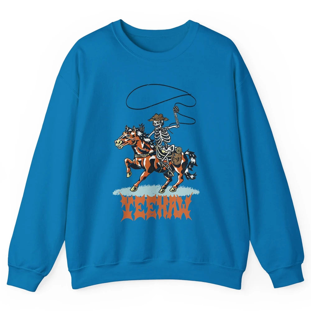 Retro Skeleton Cowboy Yeehaw Western Country Cowgirl Horses Unisex Crewneck Sweatshirt