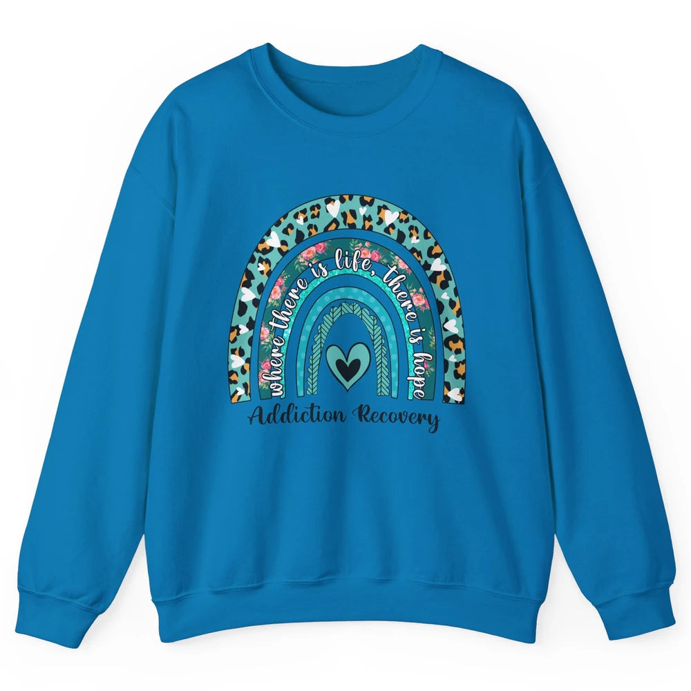 Addiction Recovery Awareness Rainbow Ribbon Blue Leopard Unisex Crewneck Sweatshirt