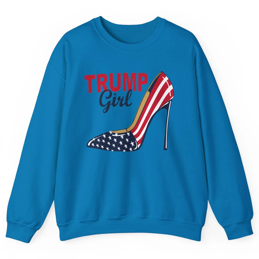 Trump Girl American Flag High Heels Republican Trump Support Unisex Crewneck Sweatshirt