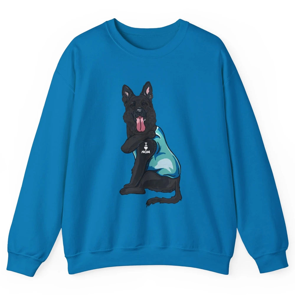 Black German Shepherd I Heart Mom Dog Mom Mother's Day Gift Unisex Crewneck Sweatshirt