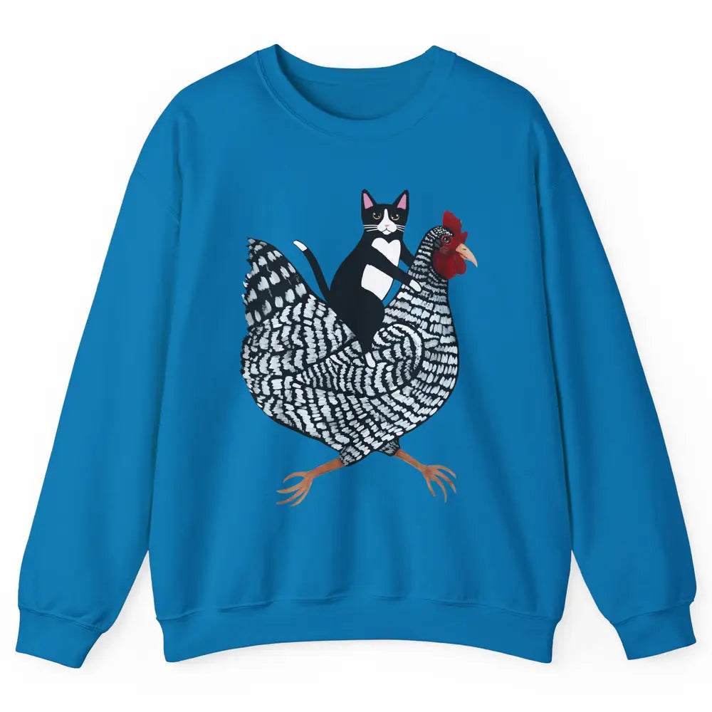 Tuxedo Cat On A Chicken Funny Cat Kitty Chicken Lovers Gift Unisex Crewneck Sweatshirt