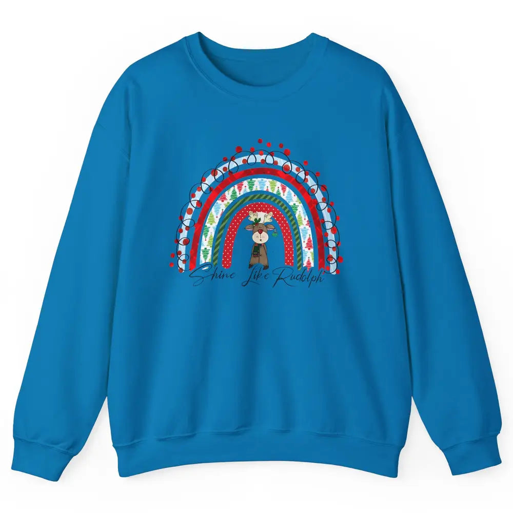 Boho Christmas Tree Rainbow Shine Like Reindeer Christmas Unisex Crewneck Sweatshirt