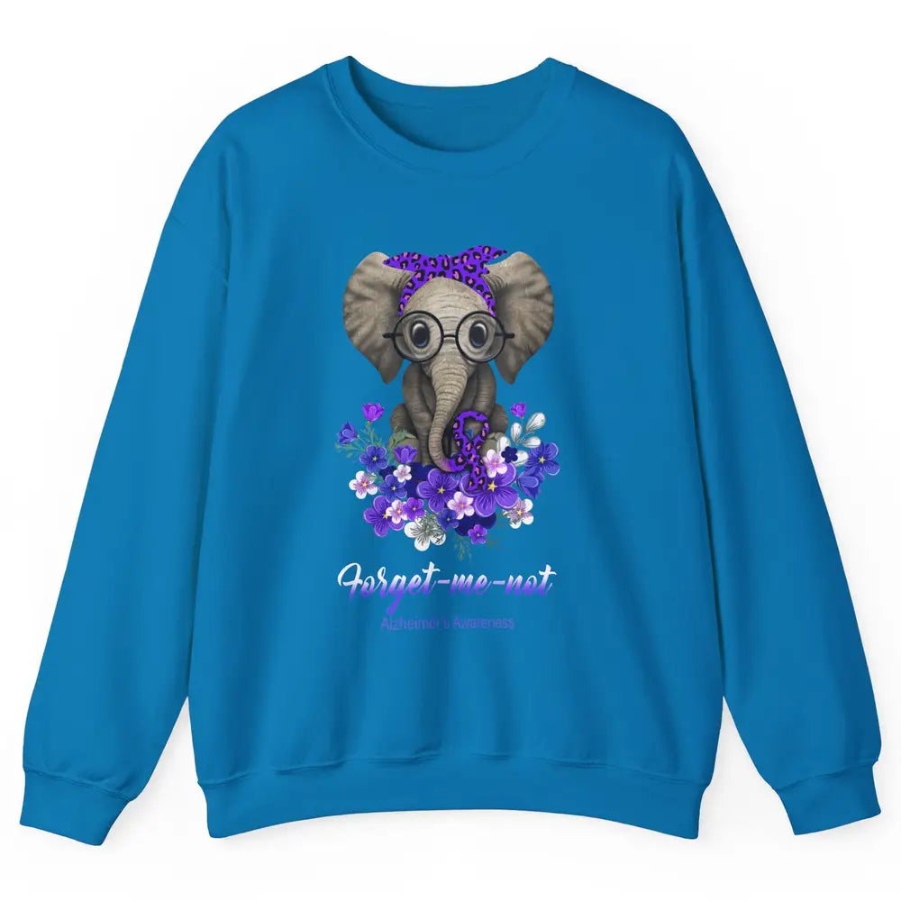 Alzheimer Awareness Purple Ribbon Elephant Forget Me Not Unisex Crewneck Sweatshirt