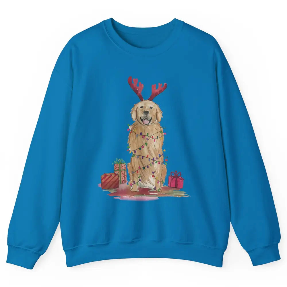 Santa Golden Retriever Reindeer Snowflake Christmas Costume Unisex Crewneck Sweatshirt