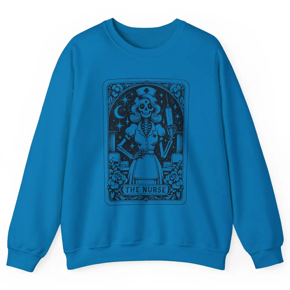 Retro Skeleton The Nurse Tarot Card Halloween Nursing Life Unisex Crewneck Sweatshirt