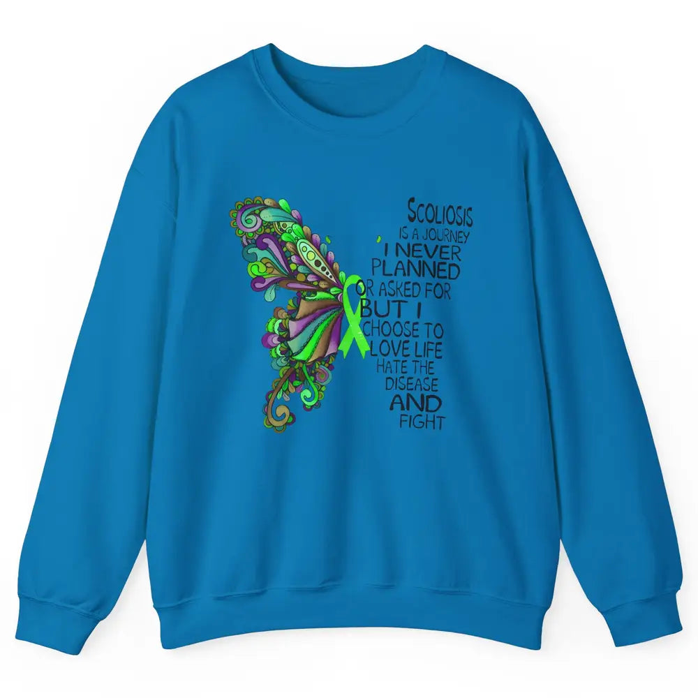 Scoliosis Is A Journey Scoliosis Awareness Butterfly Ribbon Unisex Crewneck Sweatshirt