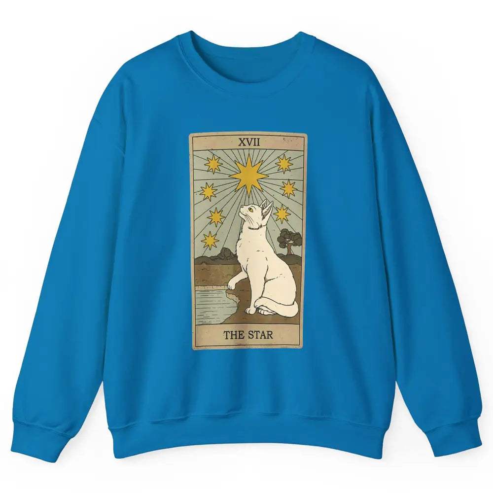 Tarot Card The Star White Cat Retro Mermaid Gothic Vintage Unisex Crewneck Sweatshirt