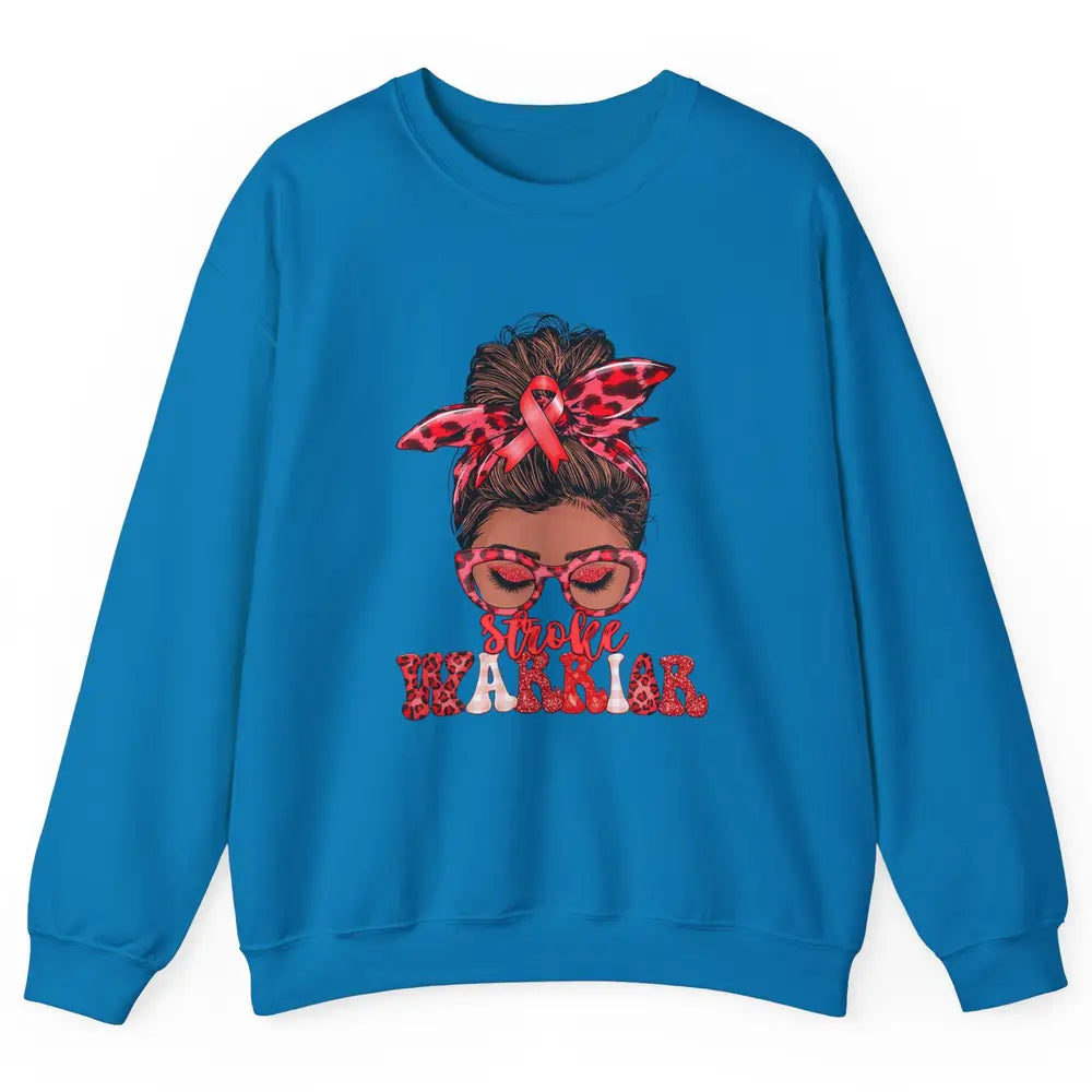 Afro Messy Hair Bun Black Women Warrior Red Stroke Awareness Unisex Crewneck Sweatshirt