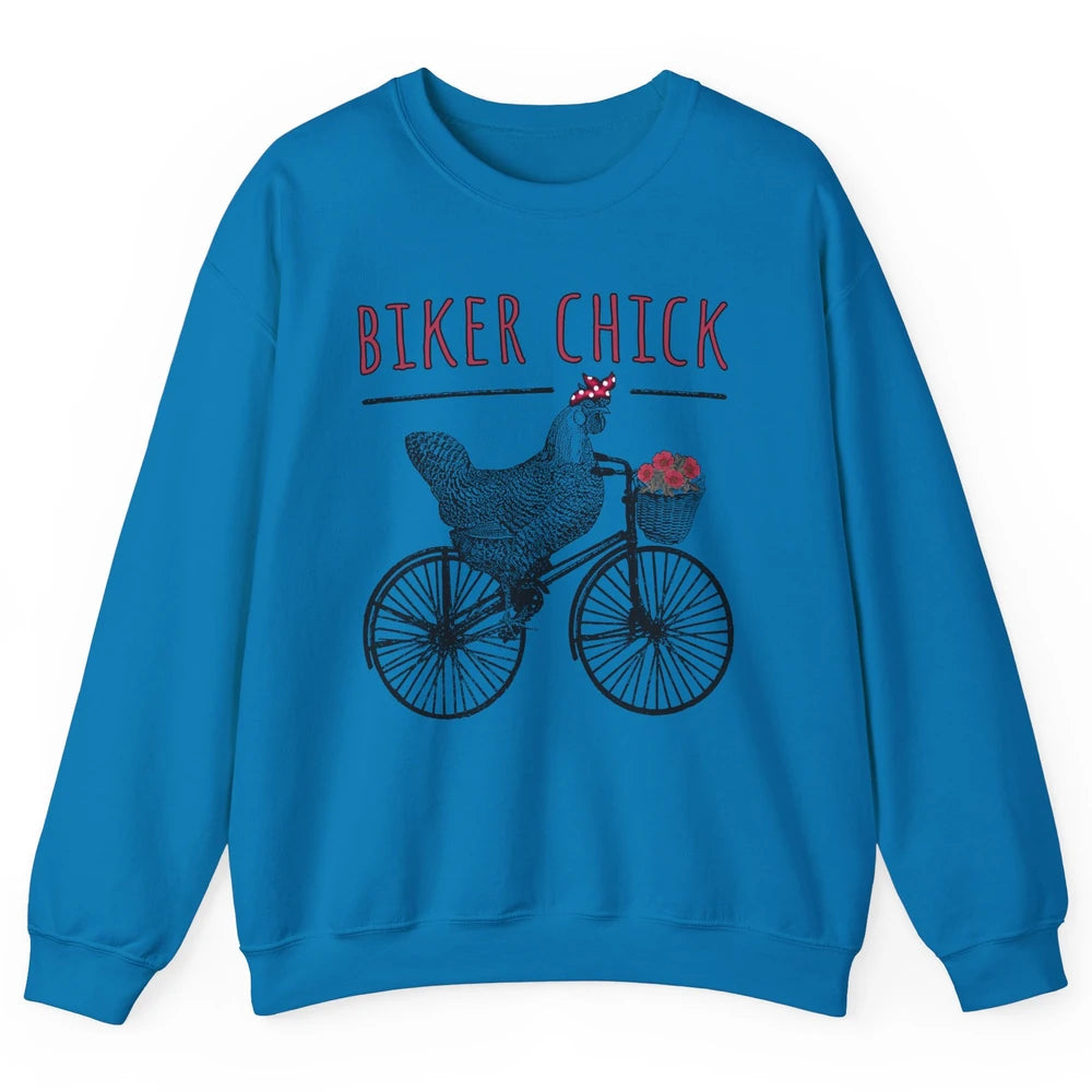 Biker Chick Funny Chicken Cycling Bicycle Women Biking Unisex Crewneck Sweatshirt