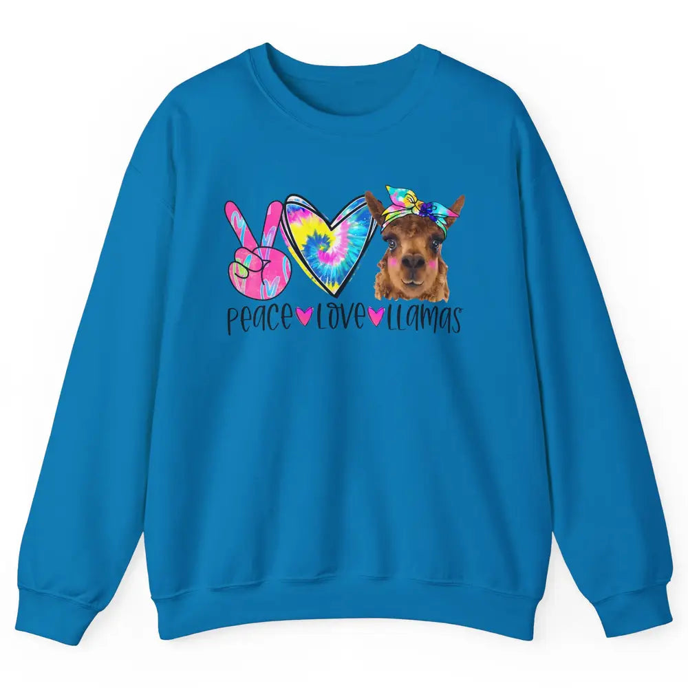 Vintage Llama Tie Dye Peace Love Llama Sarcastic Llama Lover Unisex Crewneck Sweatshirt