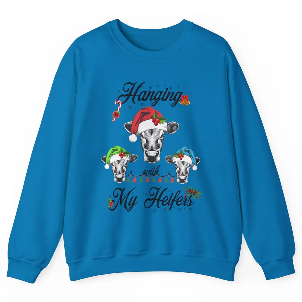 Funny Hanging With My Heifers Santa Heifer Christmas Costume Unisex Crewneck Sweatshirt