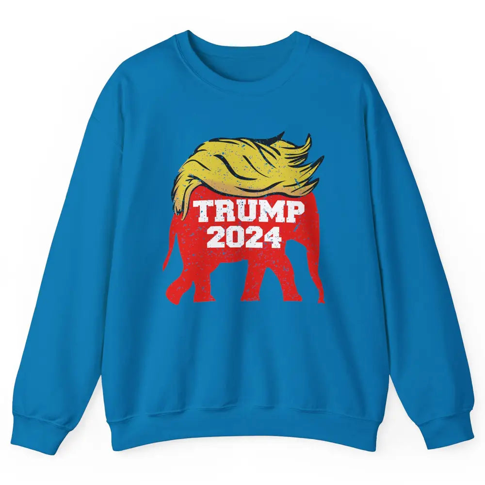 Trump 2024 Republican Elephant With Trump Hair Funny Trump Unisex Crewneck Sweatshirt