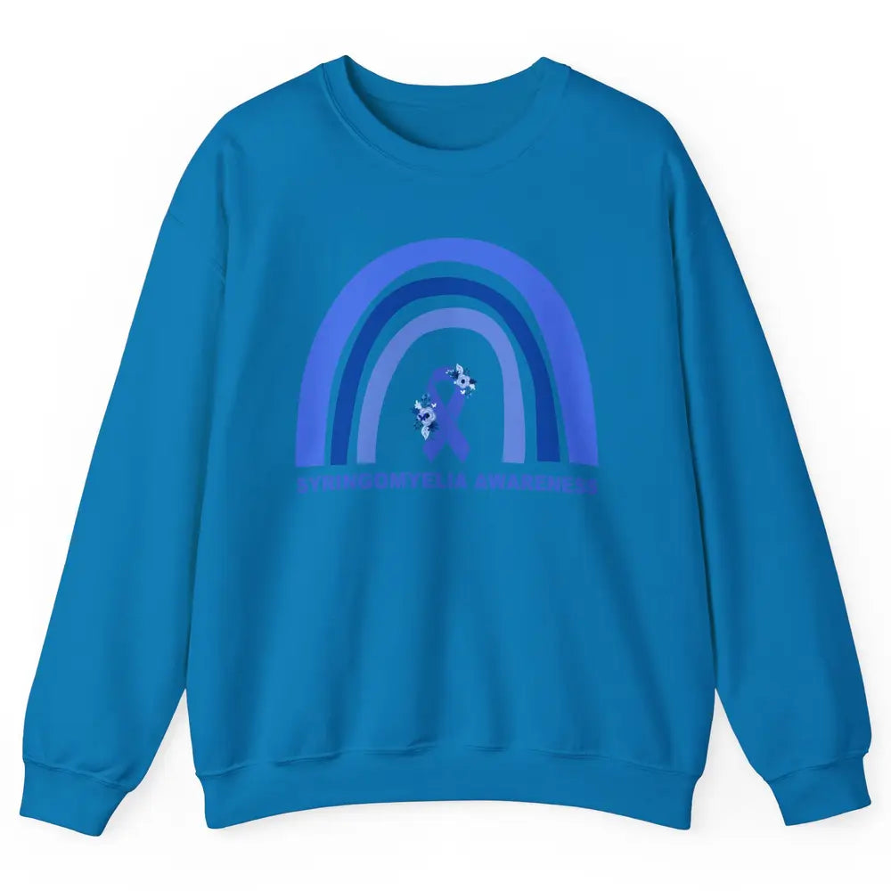 Syringomyelia Awareness Floral Blue Ribbon Rainbow Unisex Crewneck Sweatshirt