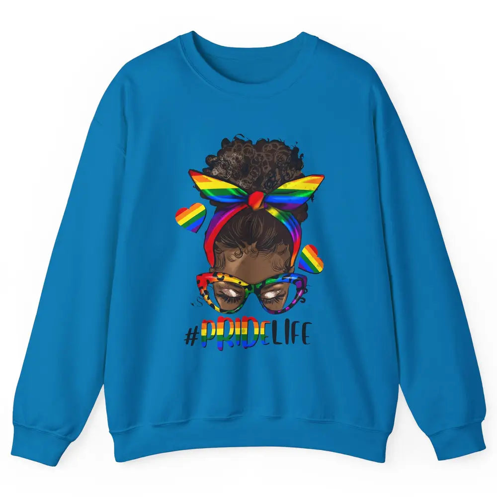 Black Melanin Messy Bun Rainbow Bandana Pride Life LGBTQ Unisex Crewneck Sweatshirt