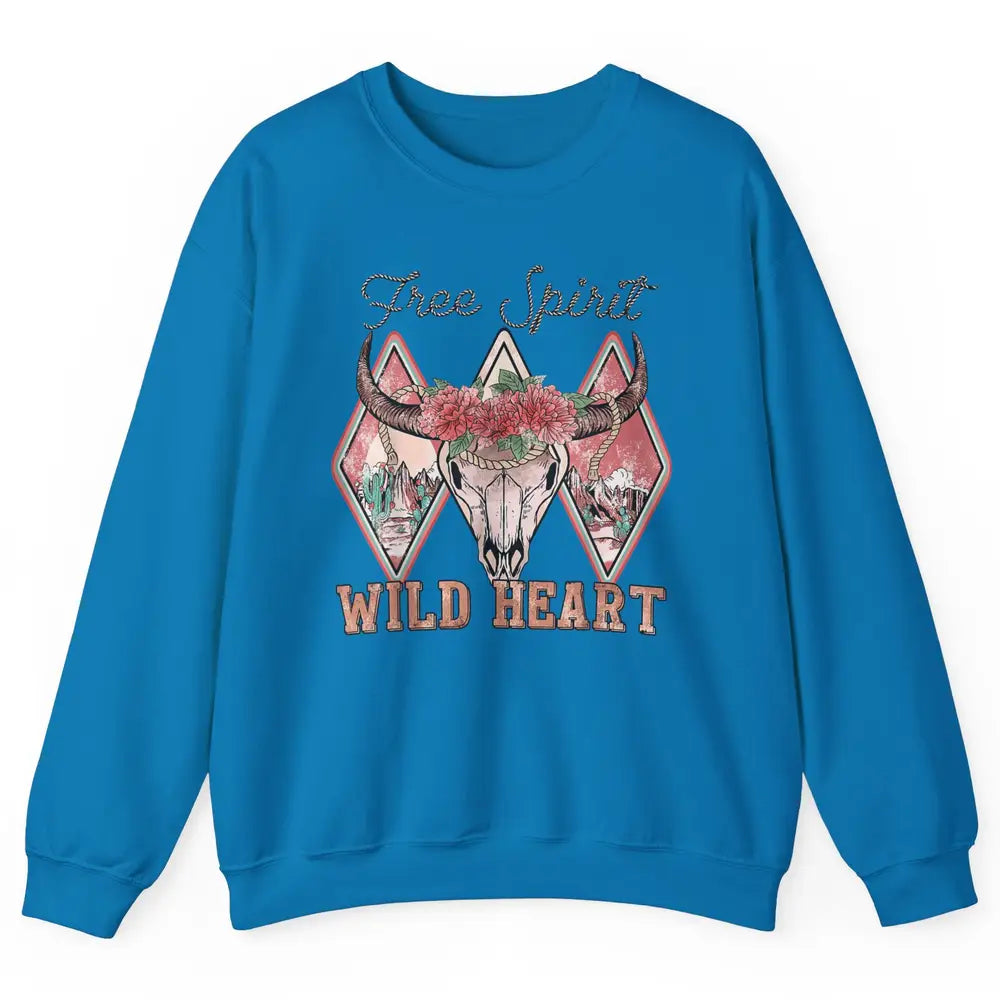 Bull Skull Free Spirit Wild Heart Valentine Western Rodeo Unisex Crewneck Sweatshirt