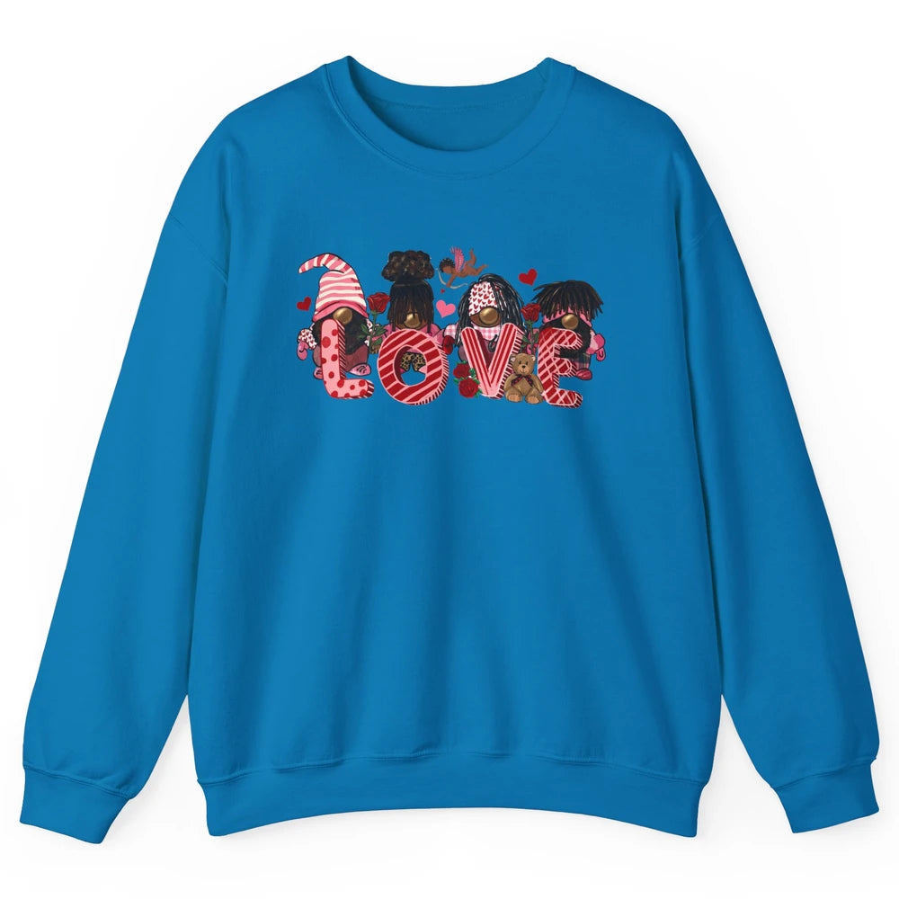 Afro Gnome Love Valentine African American Valentine's Day Unisex Crewneck Sweatshirt