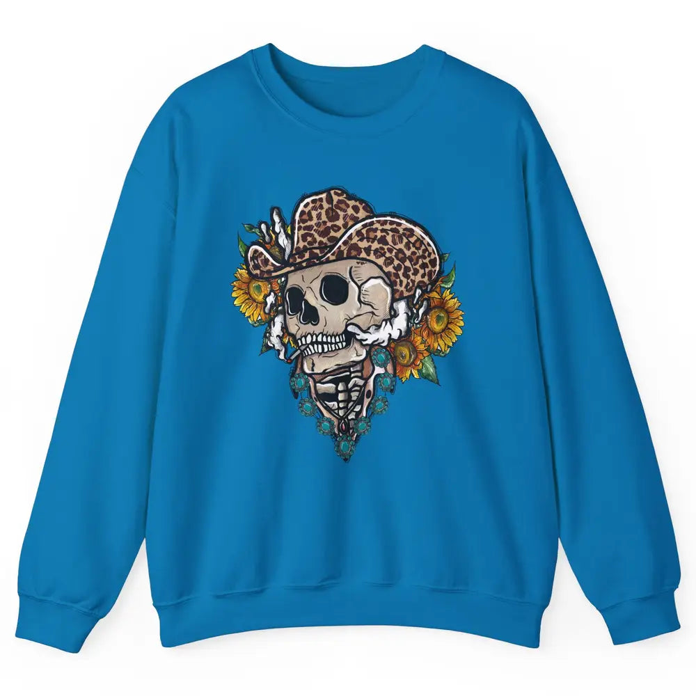 Sunflower Leopard Cowboy Skull Gemstone Western Country Gift Unisex Crewneck Sweatshirt