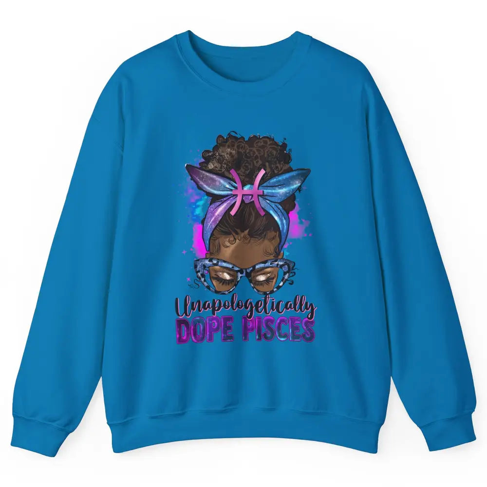 Unapologetically Dope Pisces Zodiac Leopard Afro Messy Bun Unisex Crewneck Sweatshirt