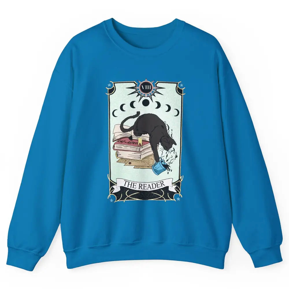 Witchy Black Cat The Reader Tarot Card Mystic Celestial Moon Unisex Crewneck Sweatshirt