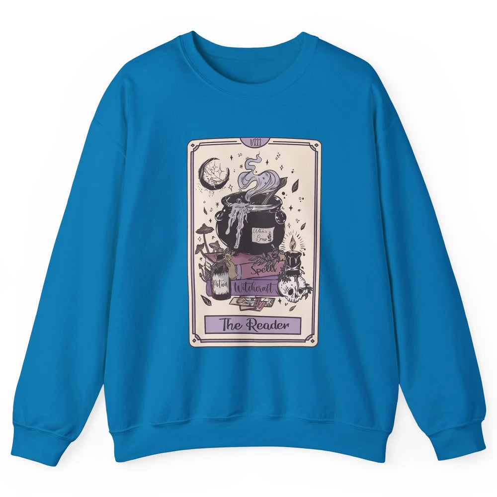 Retro Skull Books The Reader Tarot Card Witchcraft Halloween Unisex Crewneck Sweatshirt