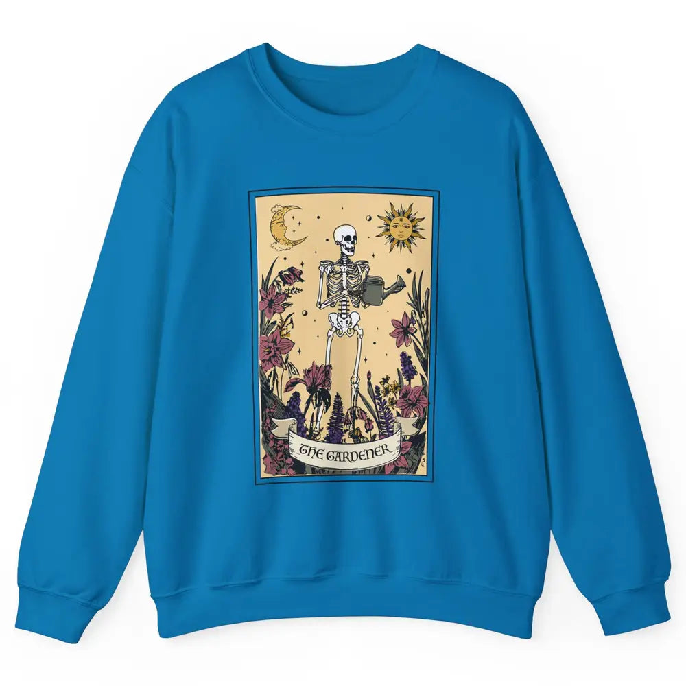 Retro Skeleton The Gardener Tarot Card Plant Lady Halloween Unisex Crewneck Sweatshirt