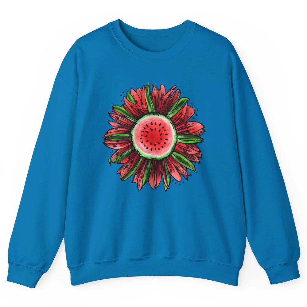 Watermelon Sunflower Summer Peace Love Watermelon Lover Gift Unisex Crewneck Sweatshirt