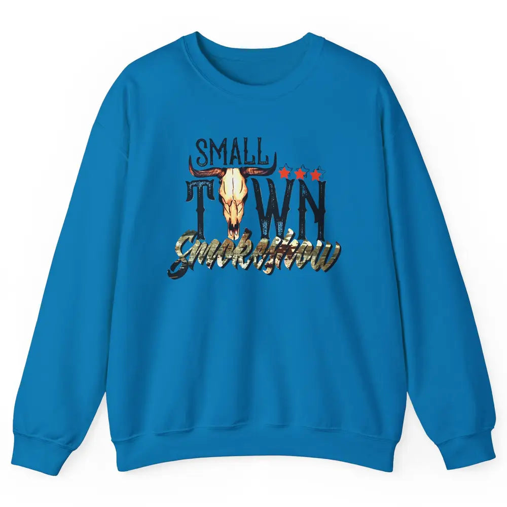 Boho Bull Skull Small Town Smokeshow Western Country Cowgirl Unisex Crewneck Sweatshirt