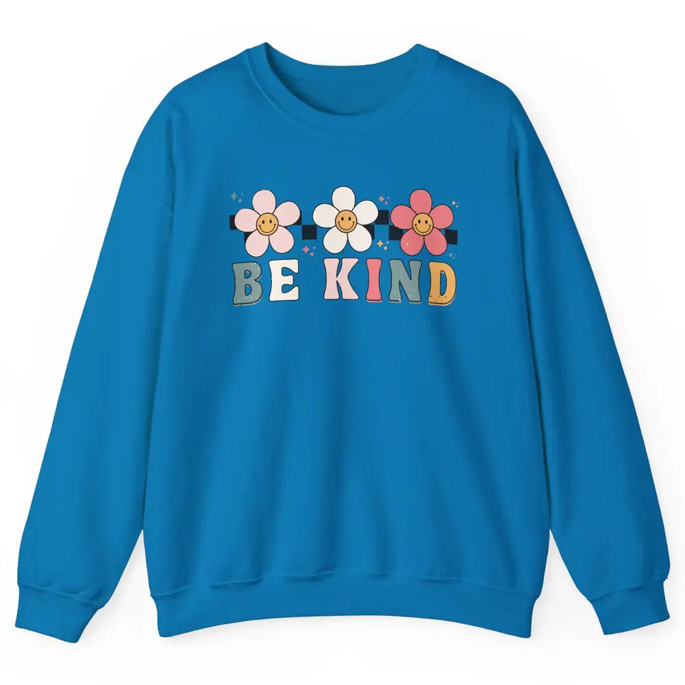 Be Kind Smiling Face Daisy Boho Mental Health Matter Retro Unisex Crewneck Sweatshirt