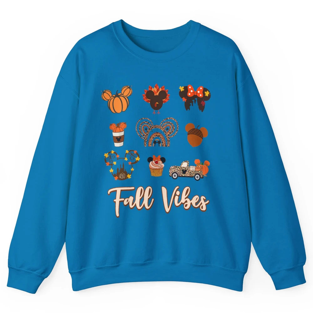 Retro Fall Vibes Pumpkin Turkey Halloween Fall Thanksgiving Unisex Crewneck Sweatshirt