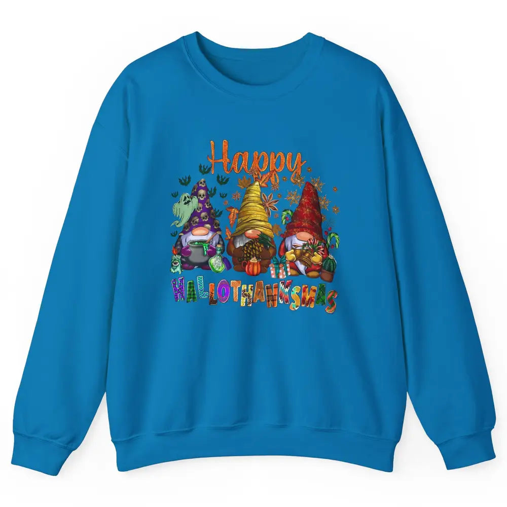 Pumpkin Gnomes Hallo-thank-mas Halloween Thanksgiving Xmas Unisex Crewneck Sweatshirt