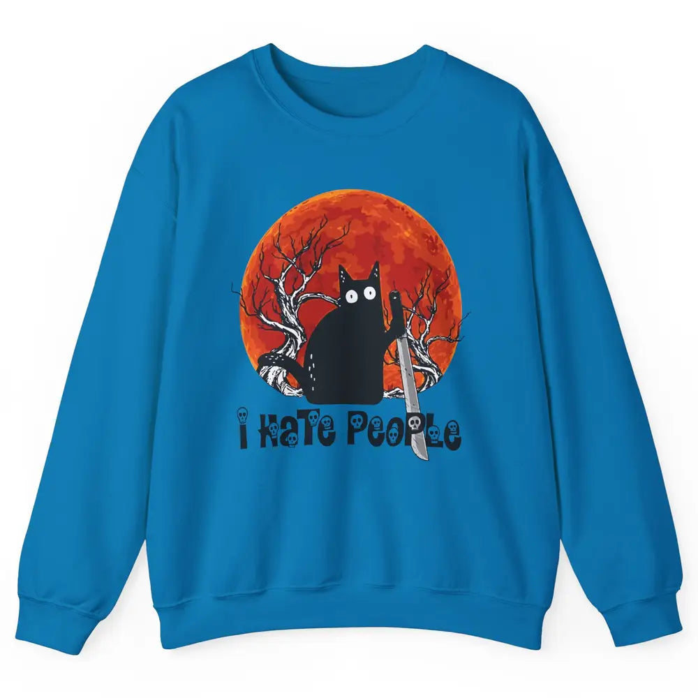 Black Cat Murderer I Hate People Pumpkin Halloween Costume Unisex Crewneck Sweatshirt