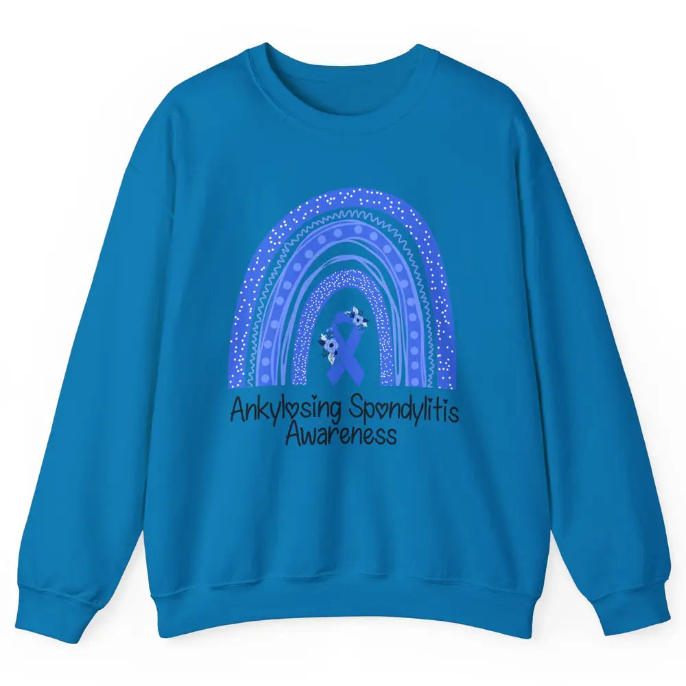 Ankylosing Spondylitis Awareness Support Floral Blue Rainbow Unisex Crewneck Sweatshirt