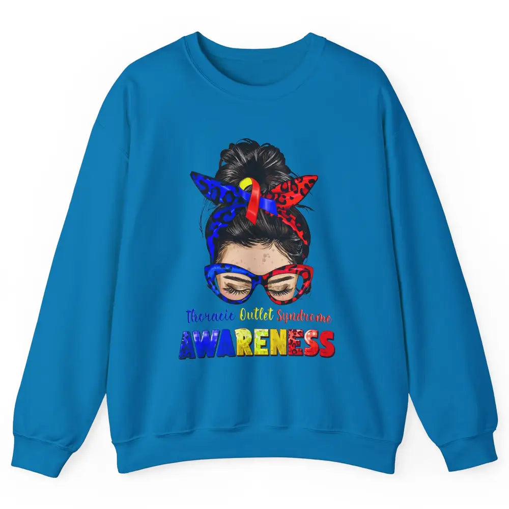 Thoracic Outlet Syndrome Ribbon Leopard Messy Bun Glasses Unisex Crewneck Sweatshirt