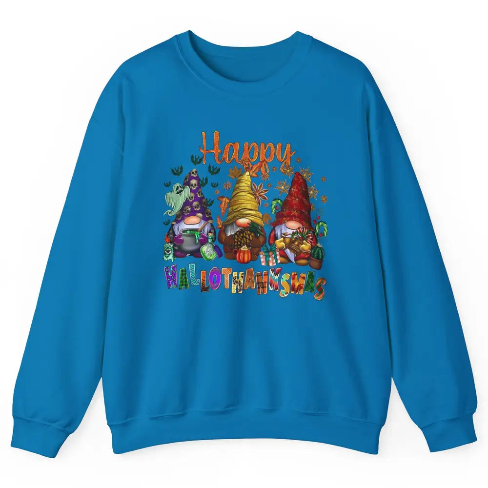 Funny Gnomes Happy Hallo-thank-mas Fall Pumpkin Thanksgiving Unisex Crewneck Sweatshirt