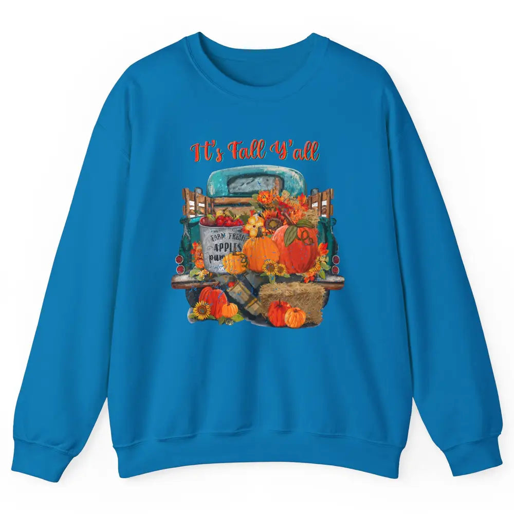 Retro Pumpkin Truck Sunflower Western Pumpkin Season Fall Unisex Crewneck Sweatshirt