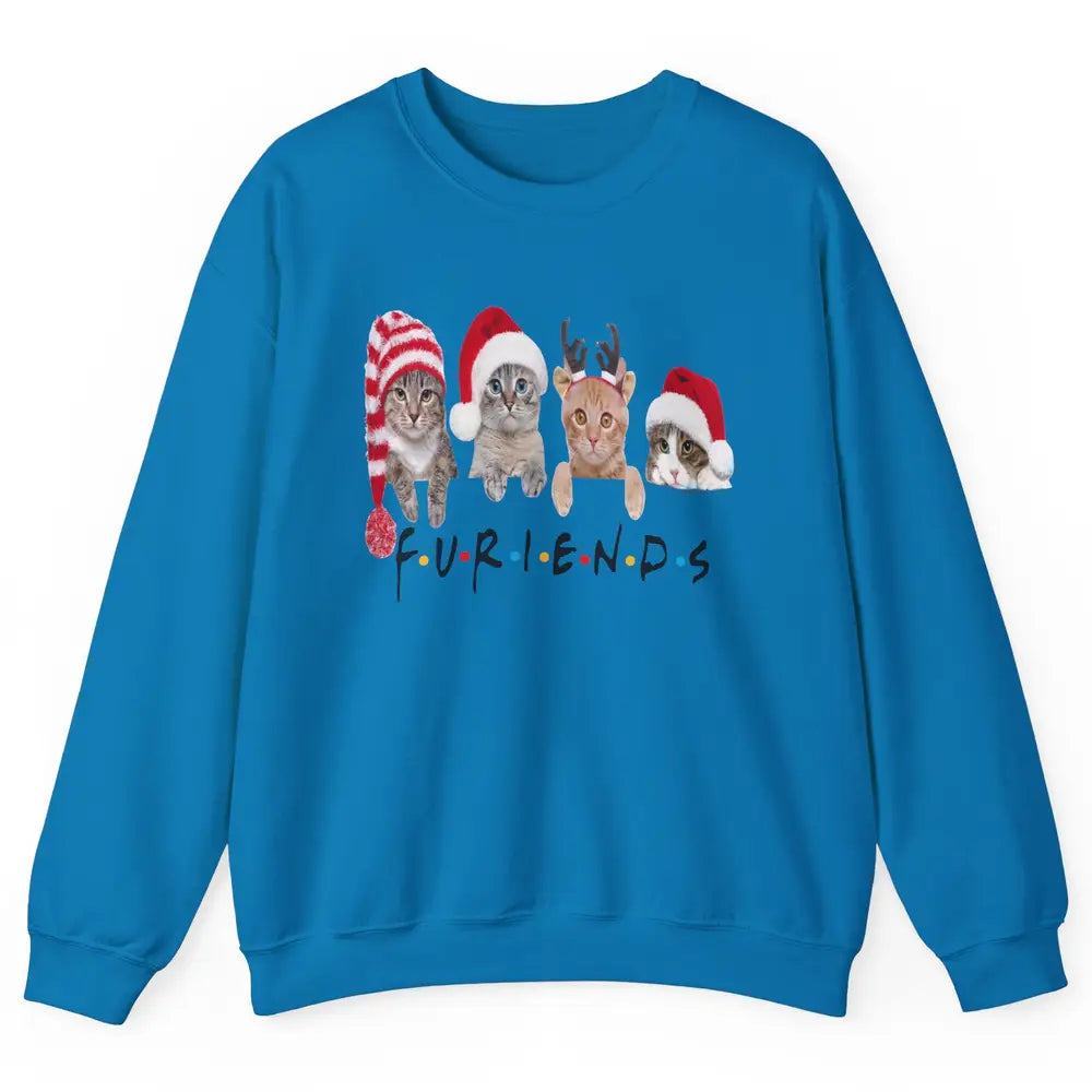 Funny Cat Furiends Merry Christmas Hat Santa Cat Lovers Gift Unisex Crewneck Sweatshirt