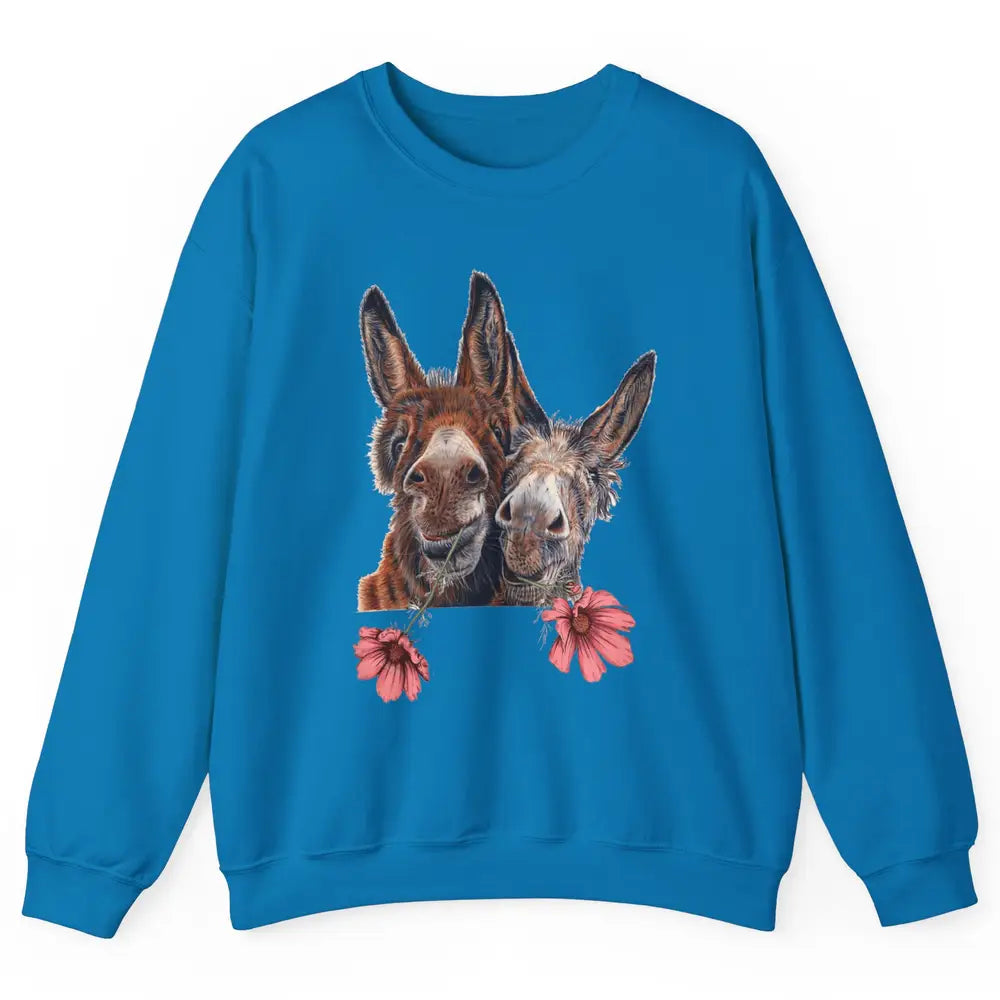 Wildflower Donkey Couple Retro Farm Animal Life Funny Donkey Unisex Crewneck Sweatshirt