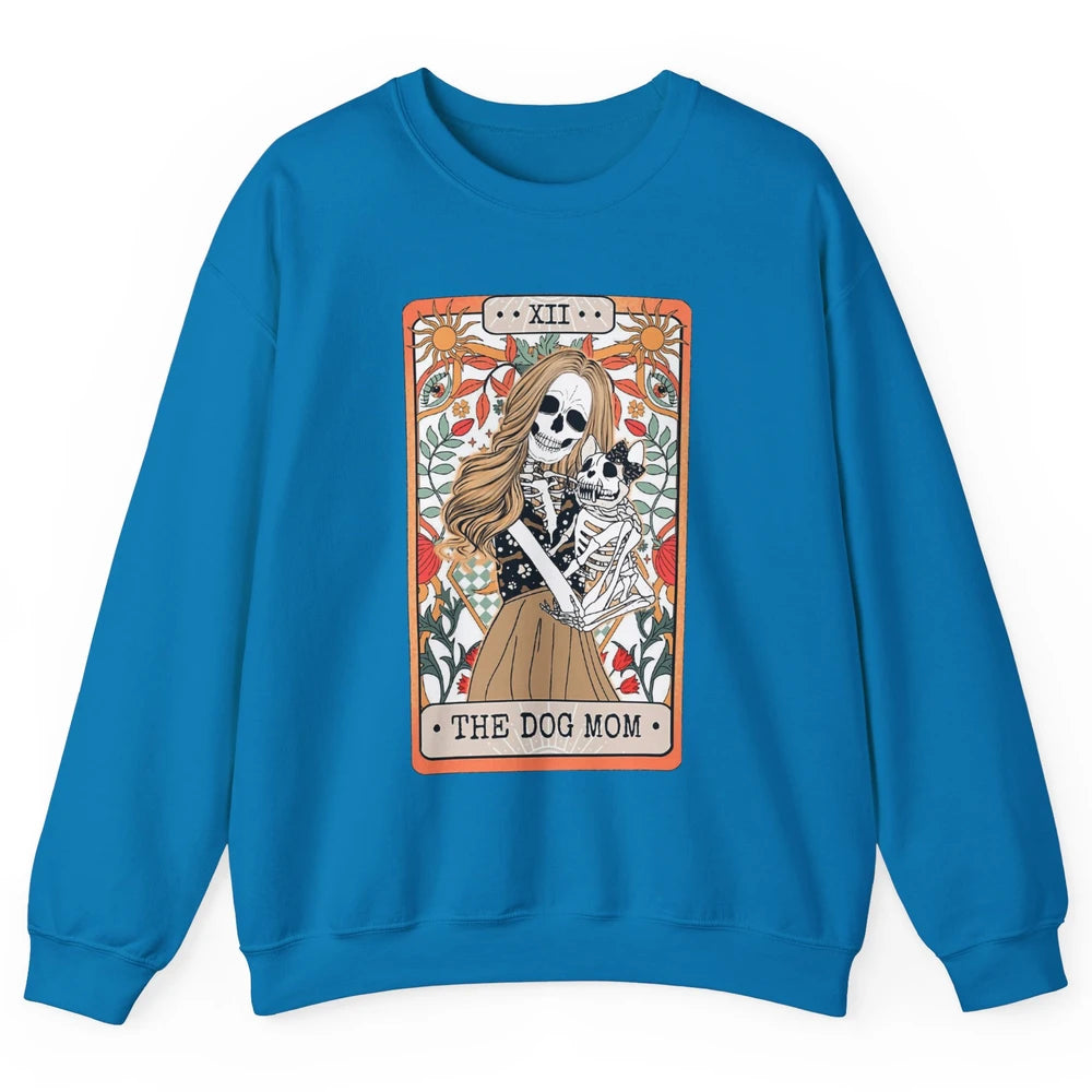 Retro Skeleton Tarot Card The Dog Mom Halloween Dog Lovers Unisex Crewneck Sweatshirt