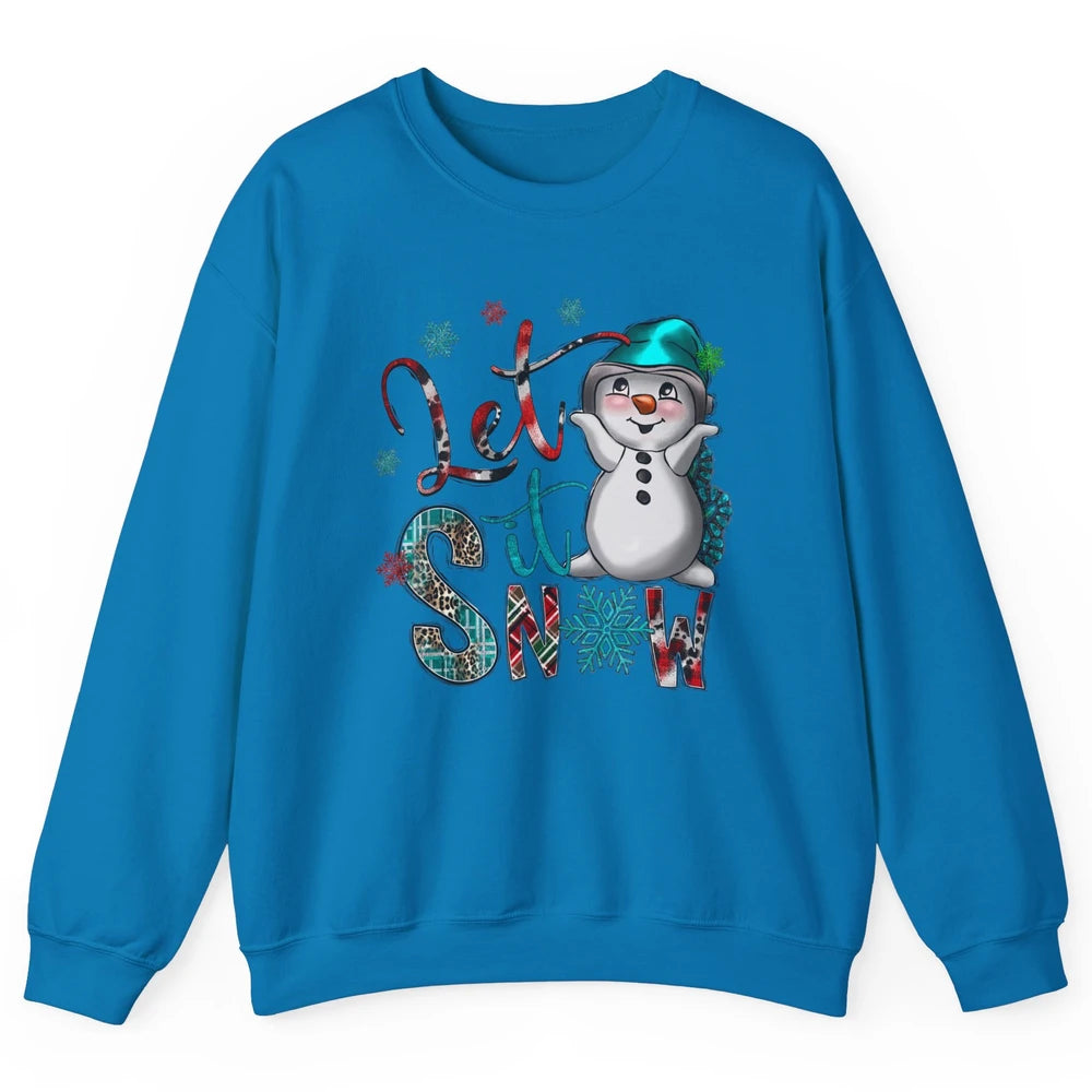 Leopard Snow Man Let It Snow Snowflakes Western Christmas Unisex Crewneck Sweatshirt