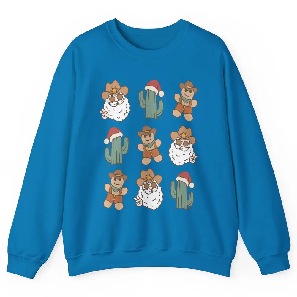 Cowboy Santa Gingerbread Desert Cactus Western Country Xmas Unisex Crewneck Sweatshirt