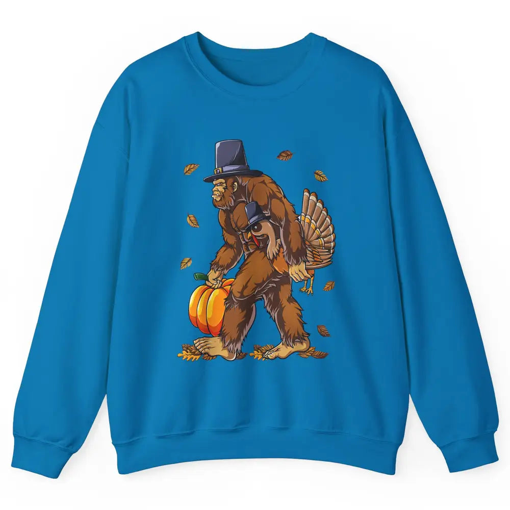 Bigfoot Pilgrim Hat Turkey Thanksgiving Funny Turkey Autumn Unisex Crewneck Sweatshirt